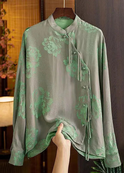 Yellow V Neck Asymmetrical Design Wrinkled Print Blouse Top Lantern Sleeve