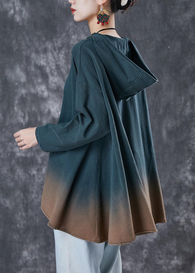 Loose Green Hooded Gradient Color Cotton Sweatshirt Spring