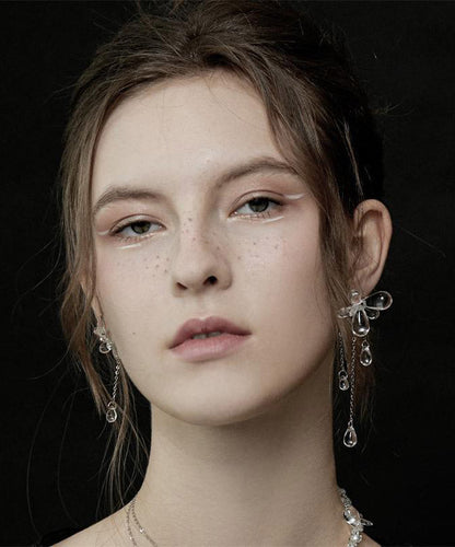 Regular Nude Copper Silvering Glass Bead Asymmetricar Tassel Drop Earrings