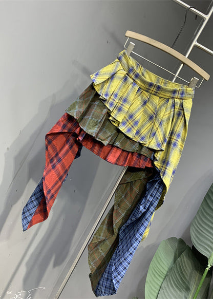 Colorblock Plaid Asymmetrical Patchwork Skirts Summer