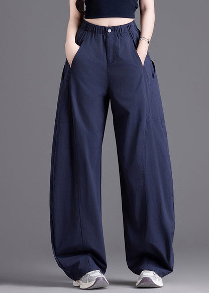 Navy Oversized Patchwork Pockets Harem Pants Spring