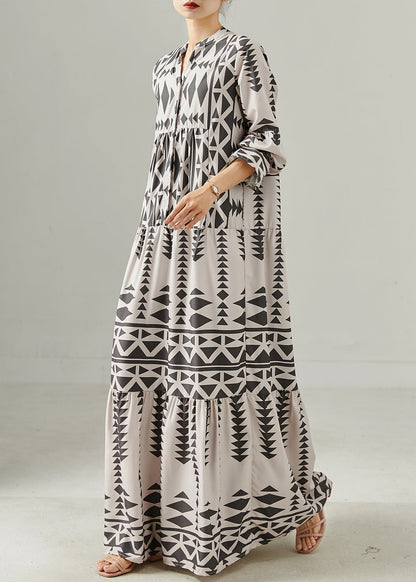 Grey Oversized Print Chiffon Dress Spring