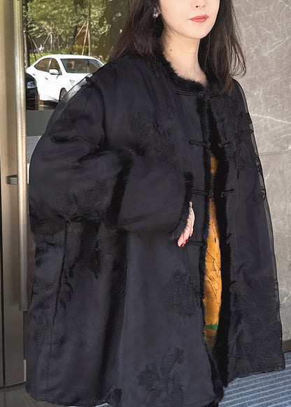 Beige Embroidered Mink Hair Patchwork Fine Cotton Filled Coat Winter