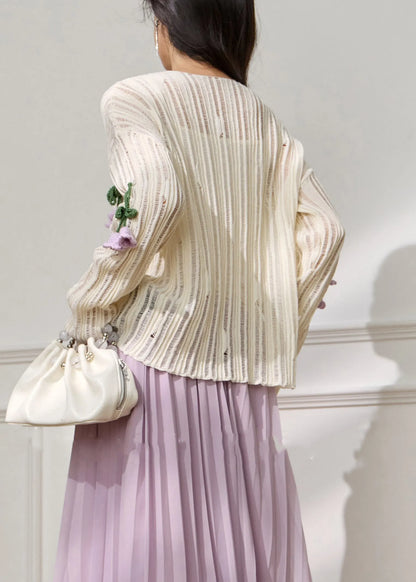 Art White Hollow Out Knit Top Fall