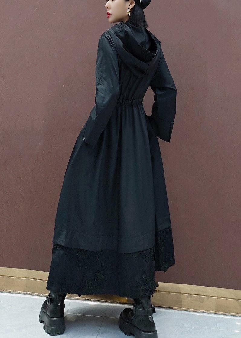 Diy Black Embroidery Tunic Coats Inspiration Hooded Spring Coat