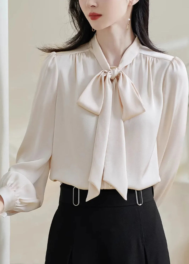 Apricot Tie Lace Top Wrinkled Lantern Sleeve