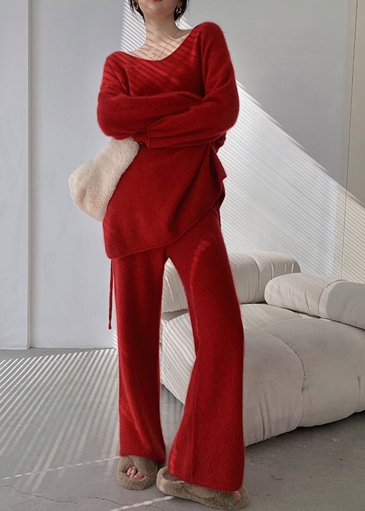 Red Sweaters and Pants Knit 2 Piece Outfit Fall