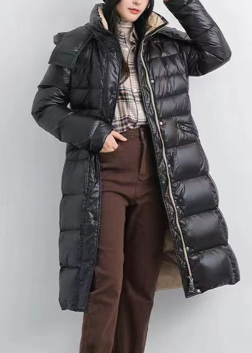 Black Hooded Warm Duck Down Down Coat Winter