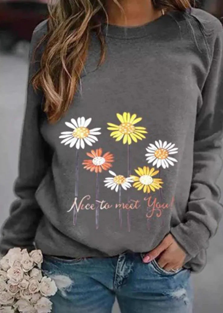 Nice to Meet You' & Daisy Print Sweatshirt