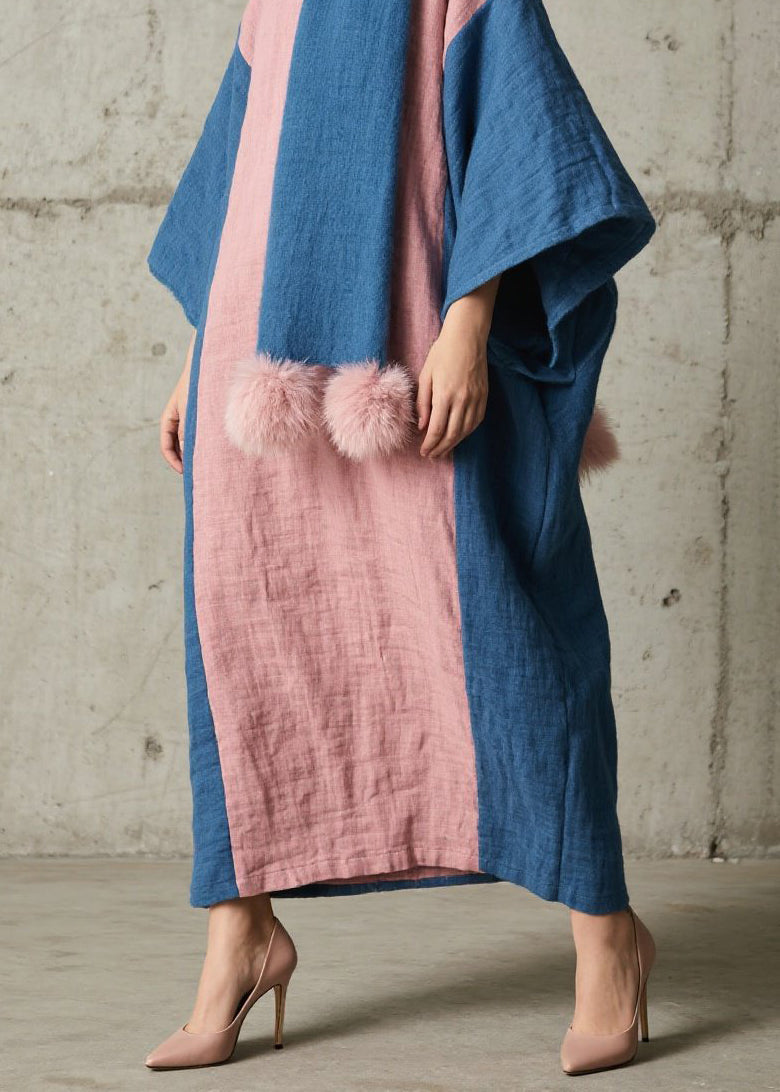 Colorblock Patchwork Cotton Long Dress Fall