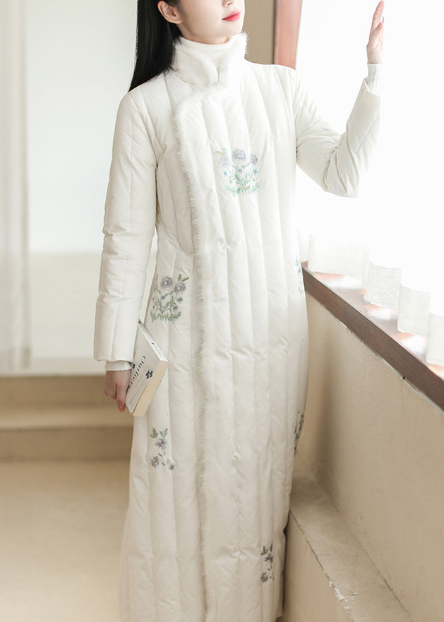 White Embroideried Patchwork Mink Hair Duck Down Puffer Coats Winter