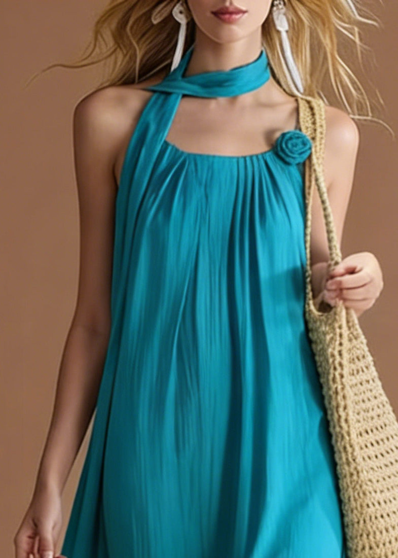 Blue Decorated Cotton Cami Dress Summer