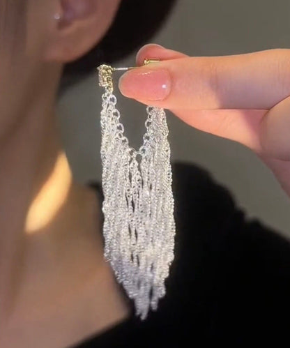 White Alloy Zircon Design Drop Earrings