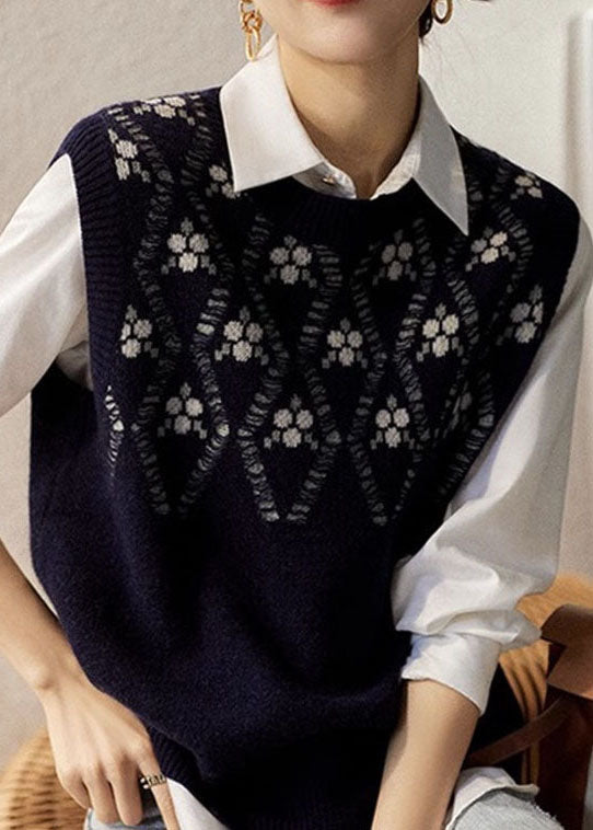 Camel O Neck Jacquard Woolen Vest Sleeveless Fall
