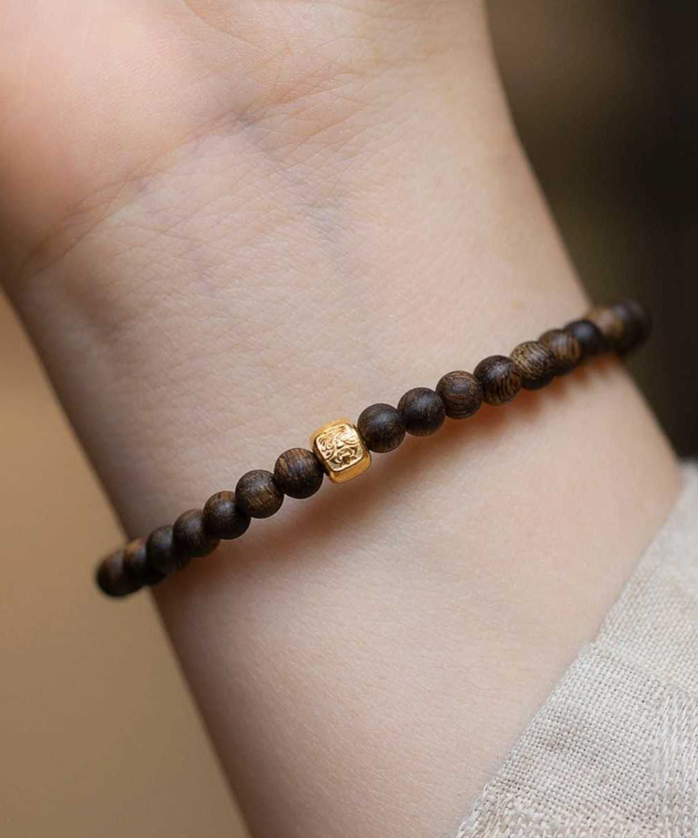 Brown Sterling Silver Overgild Beads Bracelet