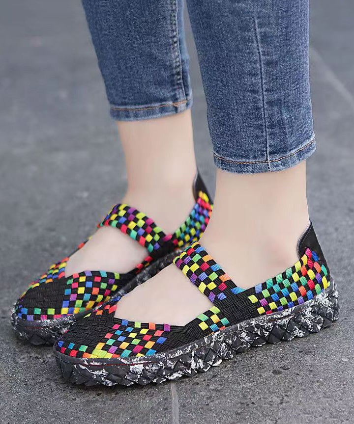 Black Knit Fabric Comfortable Splicing Flat Feet Shoes Soofairy Shoes-20251