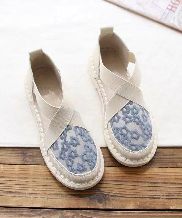 Blue Breathable Mesh Embroideried Splicing Flat Feet Shoes