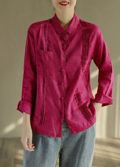 Green Cotton Blend Blouse Tops Button Asymmetrical Design Long Sleeve