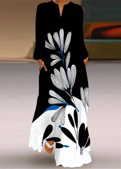 Colorblock V Neck Print Party Long Dress Spring