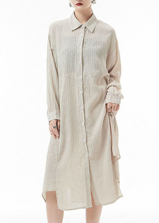 Loose Apricot Asymmetrical Design Peter Pan Collar Shirt Dresses Spring