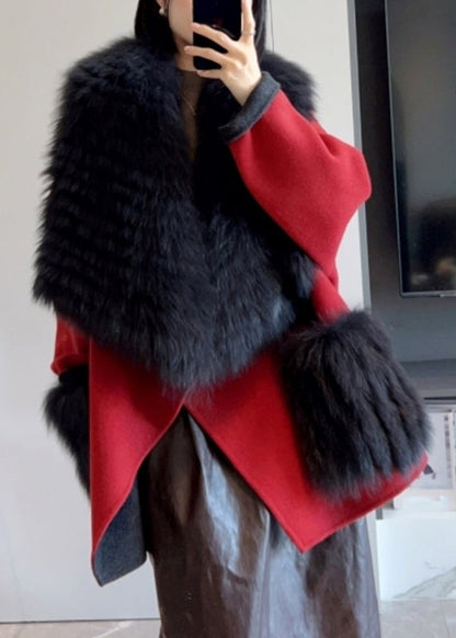 Camel Fur Collar Patchwork Long Woolen Coats Winter