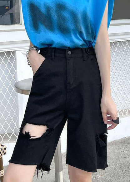 Black High Waist Hole Shorts Pants