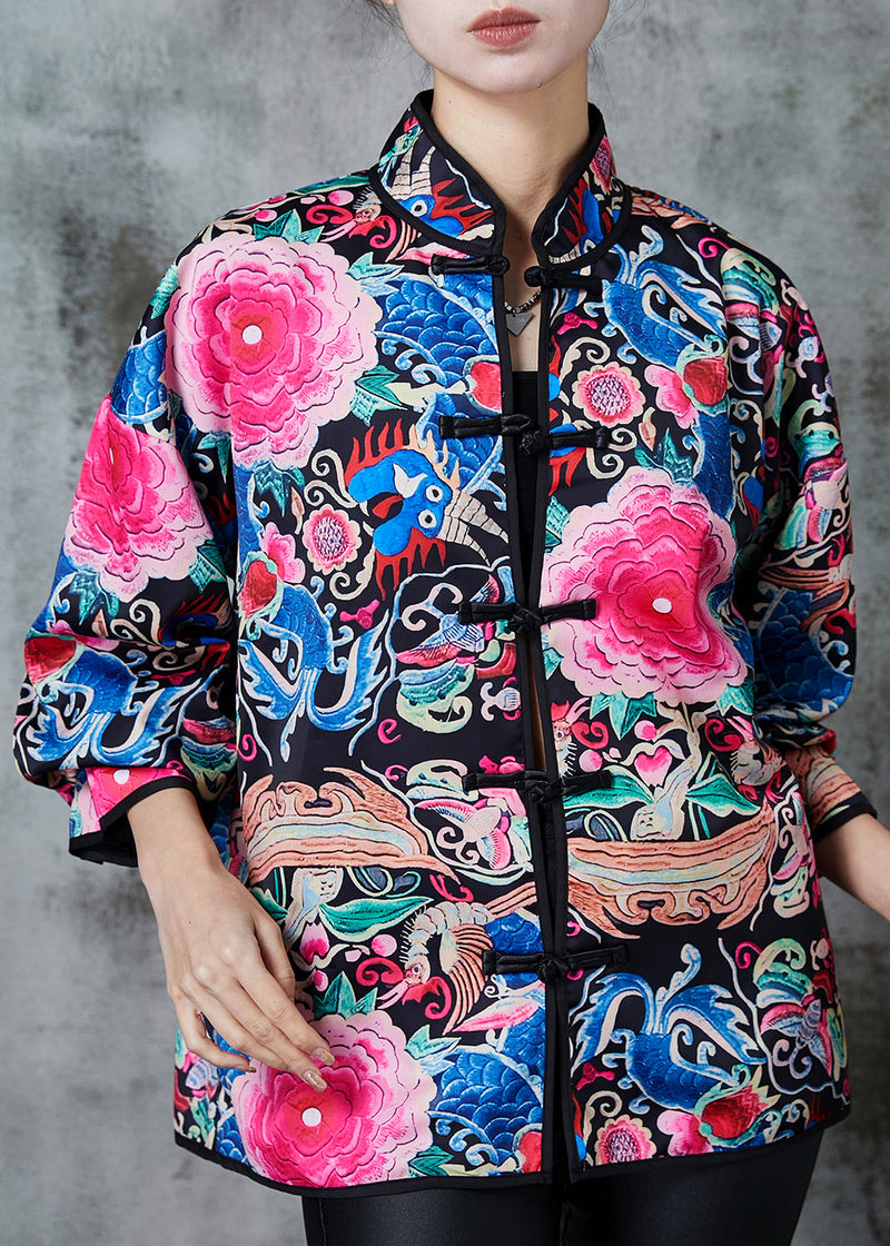 Black Embroidered Silk Chinese Style Coats Spring