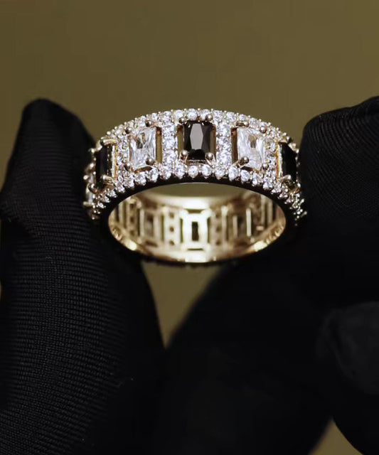 Retro Gold Copper Overgild Zircon Hollow Out Rings