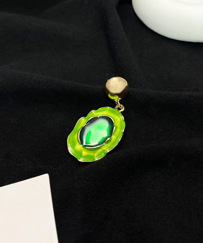 Green Sterling Silver Alloy Pearl Drop Earrings