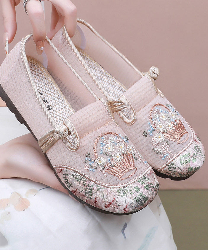 Fine Embroidery Flat Shoes for Grey Tulle Fabric