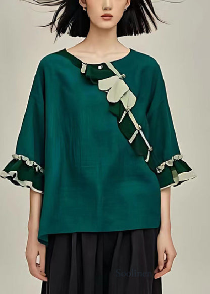 Dull Green Oversized Linen Shirt Flare Sleeve