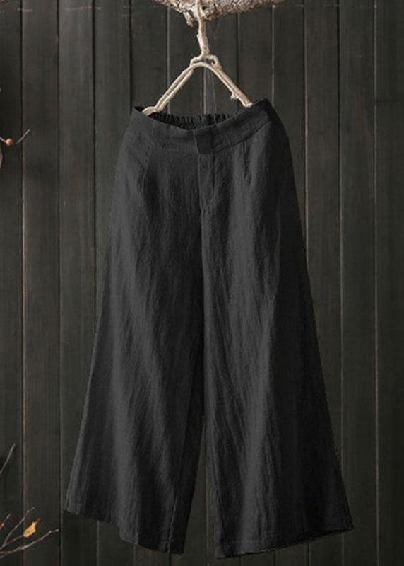 High Elastic Waist Loose Cotton Wide Leg Pants With Pockets