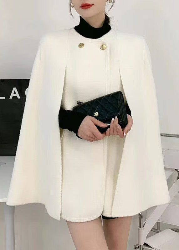 White O-neck Knit Patchwork Cape and Woolen Coats Two Piece Set Spring