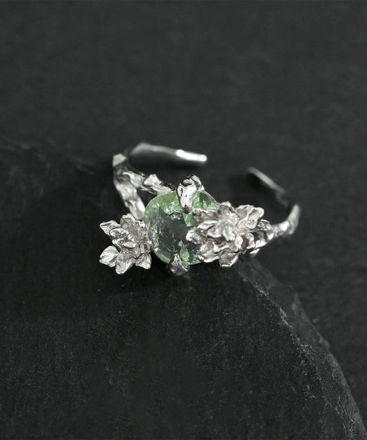 Stylish Silk Sterling Silver Alloy Gem Stone Open Rings