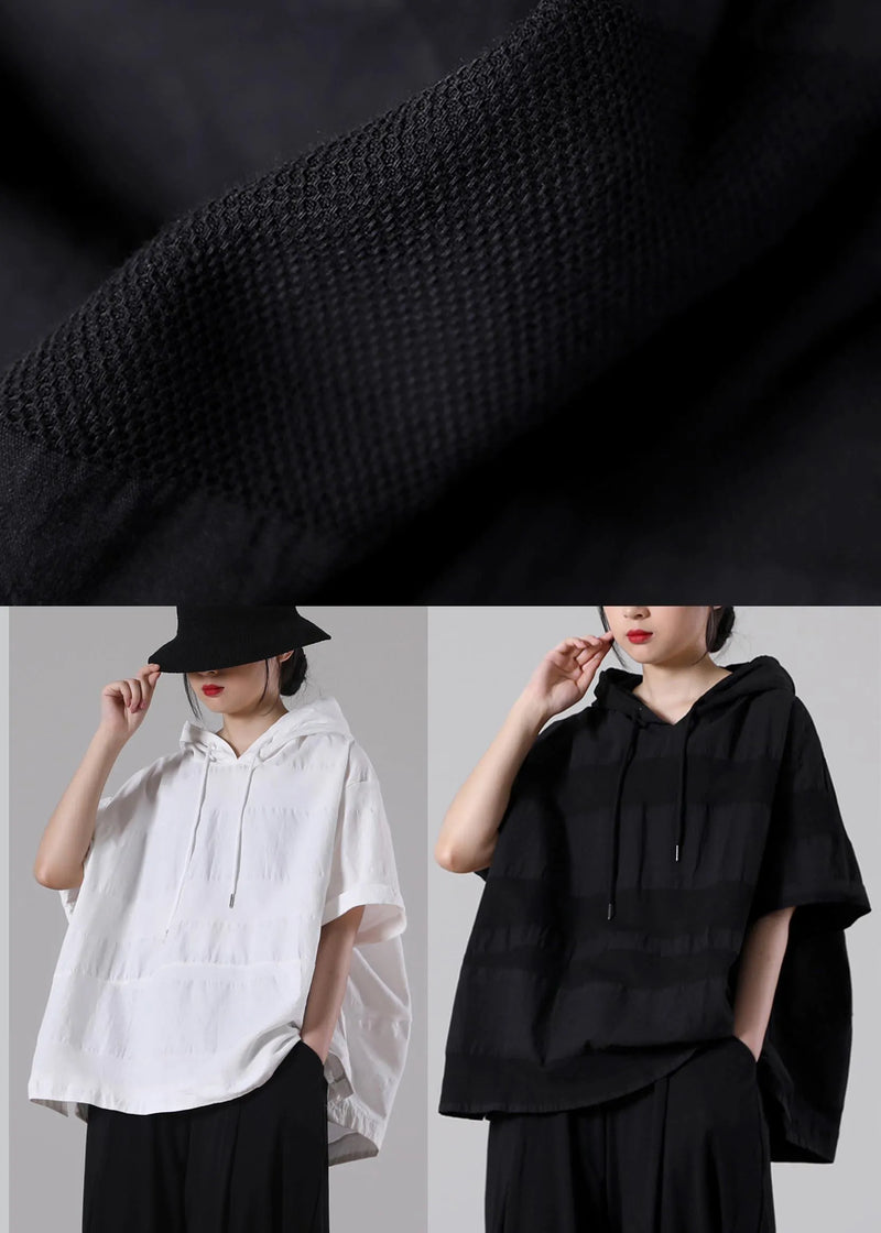 White Hooded Side Open Cotton T Shirt Summer