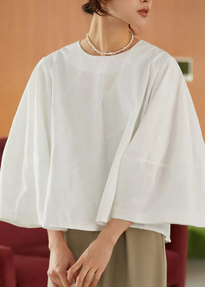 Loose White O-neck Patchwork Cotton T Shirts Fall