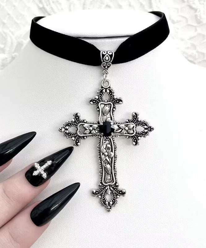 Black Genuine Leather Cross Pendant Necklace