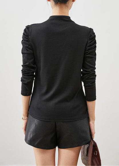 Black Puff Sleeve Silm Fit Cotton Top