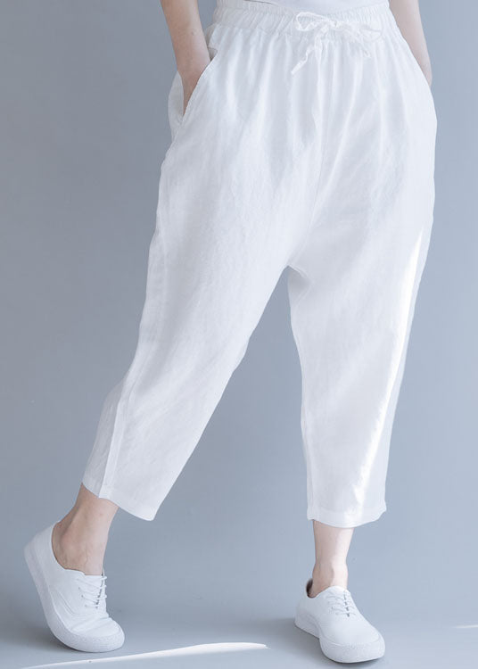 White Cinched Linen Pants Trousers Spring