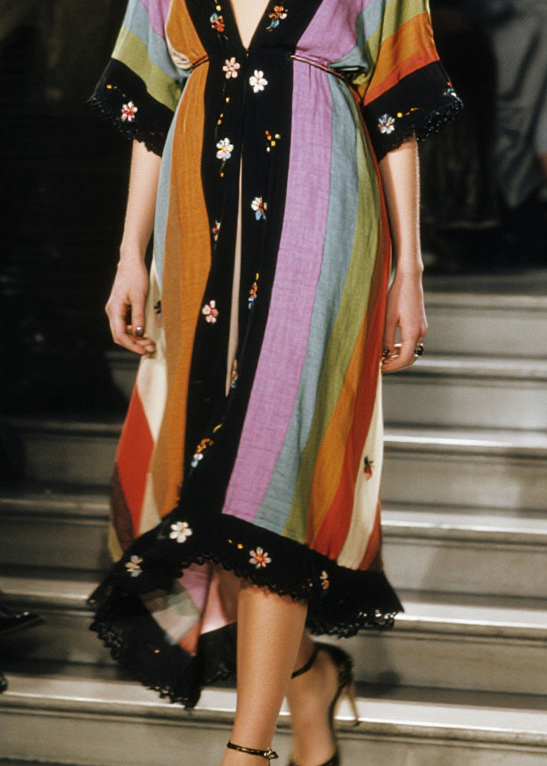 Colorblock V Neck Patchwork Cotton Cardigans Half Sleeve