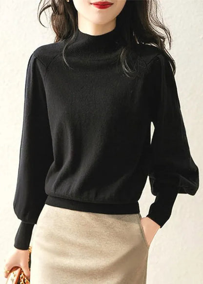 Camel Turtleneck Knit Top Long Sleeve
