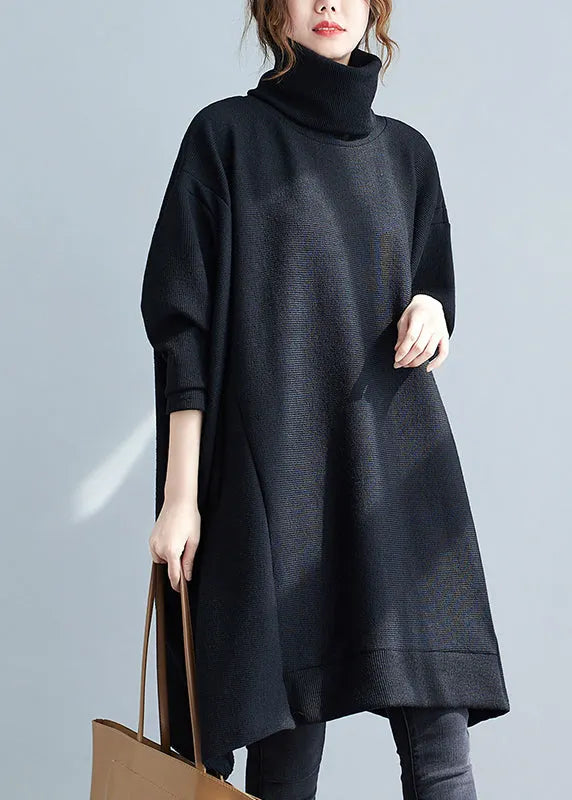 Cozy Black Hign Neck Patchwork Knit Sweater Winter