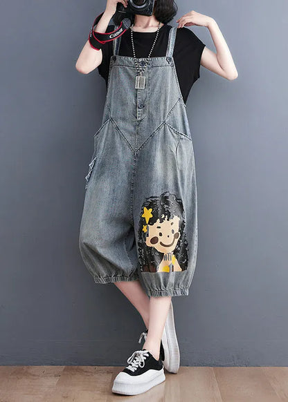 Blue Slash Neck City Girl Denim Jumpsuit Summer