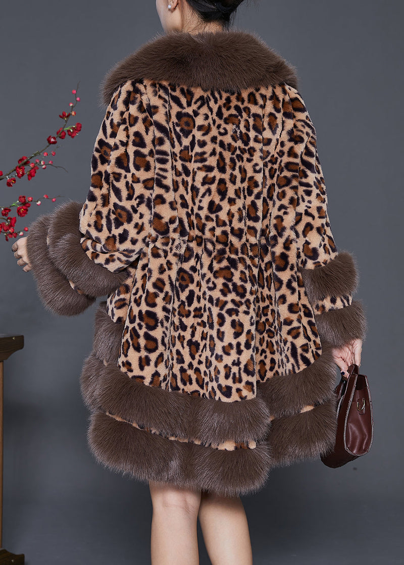 Leopard Print Faux Leather and Fur Coats Oversized Drawstring Winter