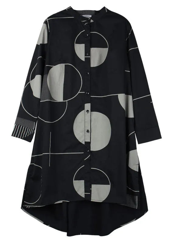 Modern Black Geometric Low High Design Side Open Long Shirts Shirts Fall