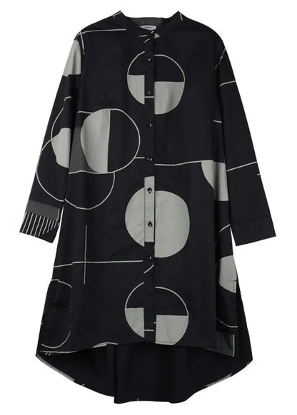 Modern Black Geometric Low High Design Side Open Long Shirts Shirts Fall