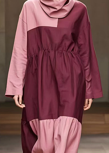 Pink Drawstring Tie Waist Maxi Dress Fall
