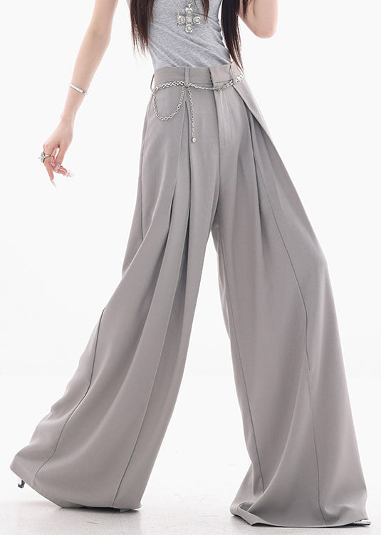 French Grey High Waist Spandex Wide Leg Pants Fall