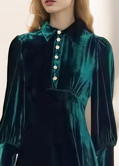 French Green Peter Pan Collar Velour Dresses Fall