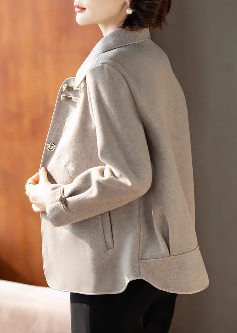 Grey Peter Pan Collar Woolen Coats Fall